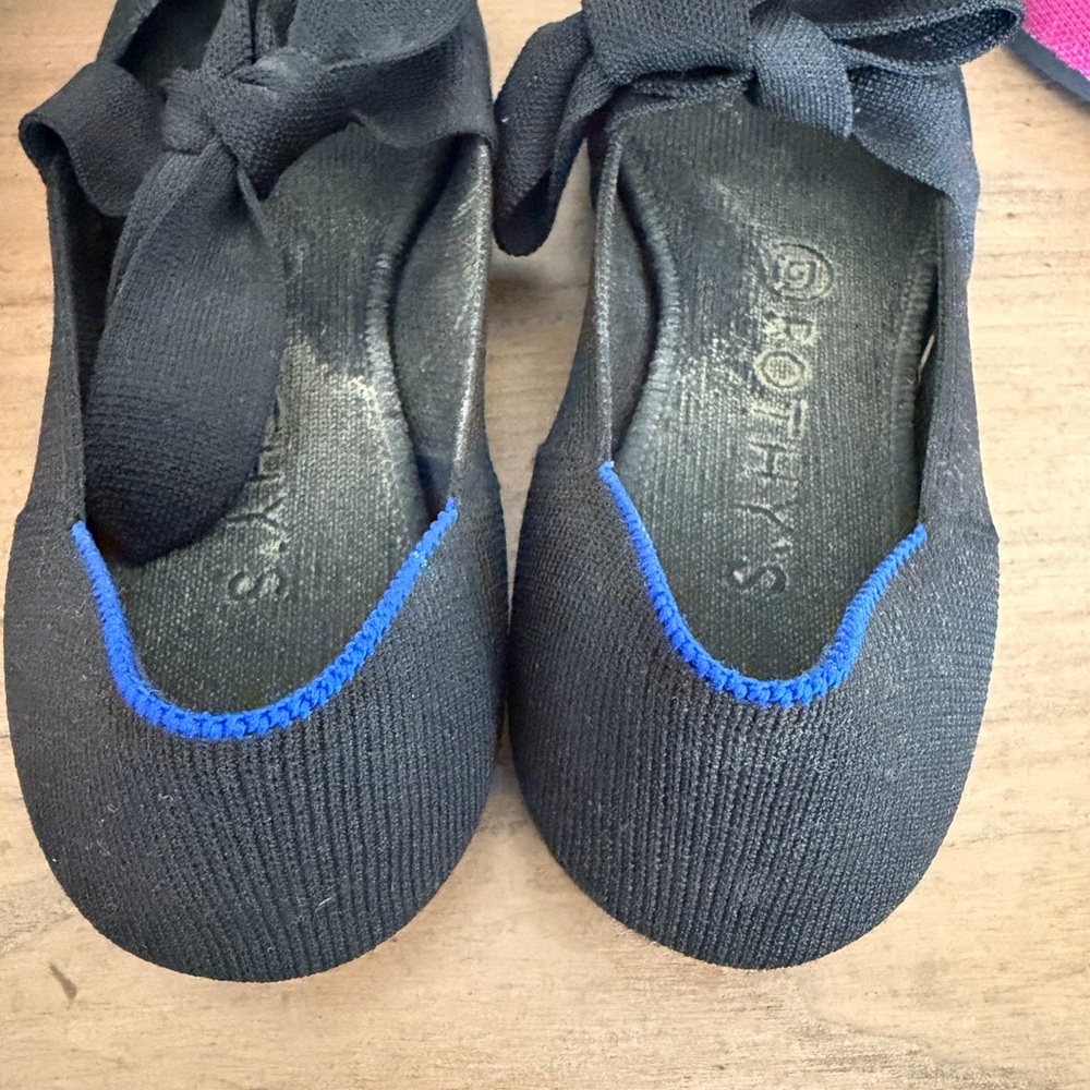 Rothy's Black Ballet Flats with Blue Trim